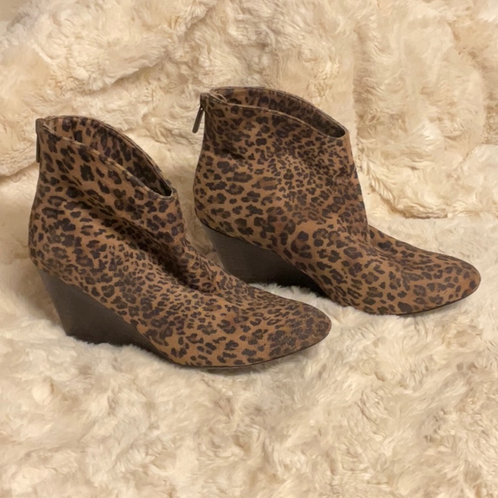 Leopard Print Wedge Ankle Boots - Picture 1 of 5